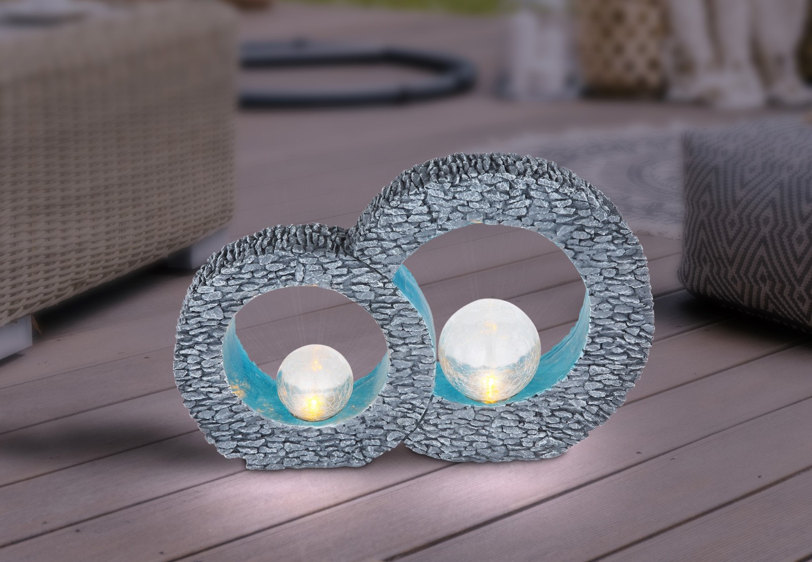 Solarleuchte - steingrau-blau - mit Feuereffekt