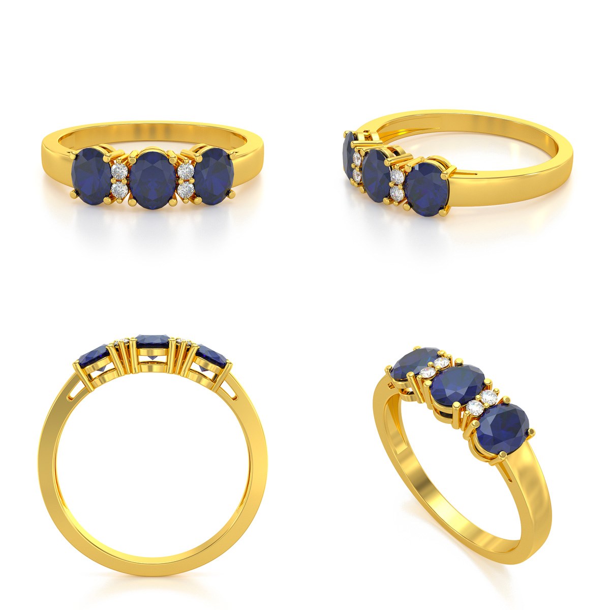 Bague ADEN Or 585 Jaune Saphir et diamants 2.25grs
