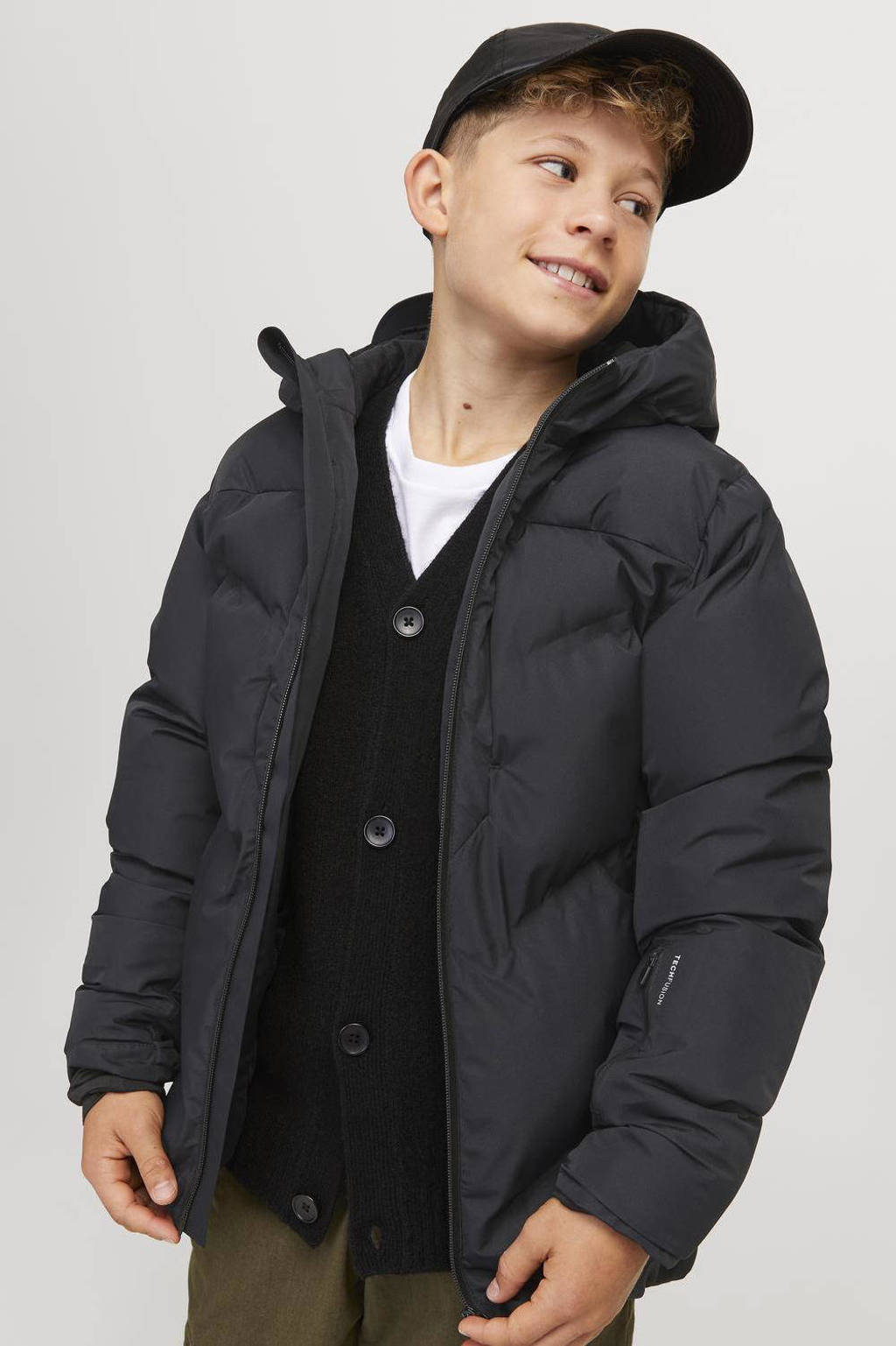 JACK & JONES gewatteerde winterjas JCOSLAY HEAT zwart