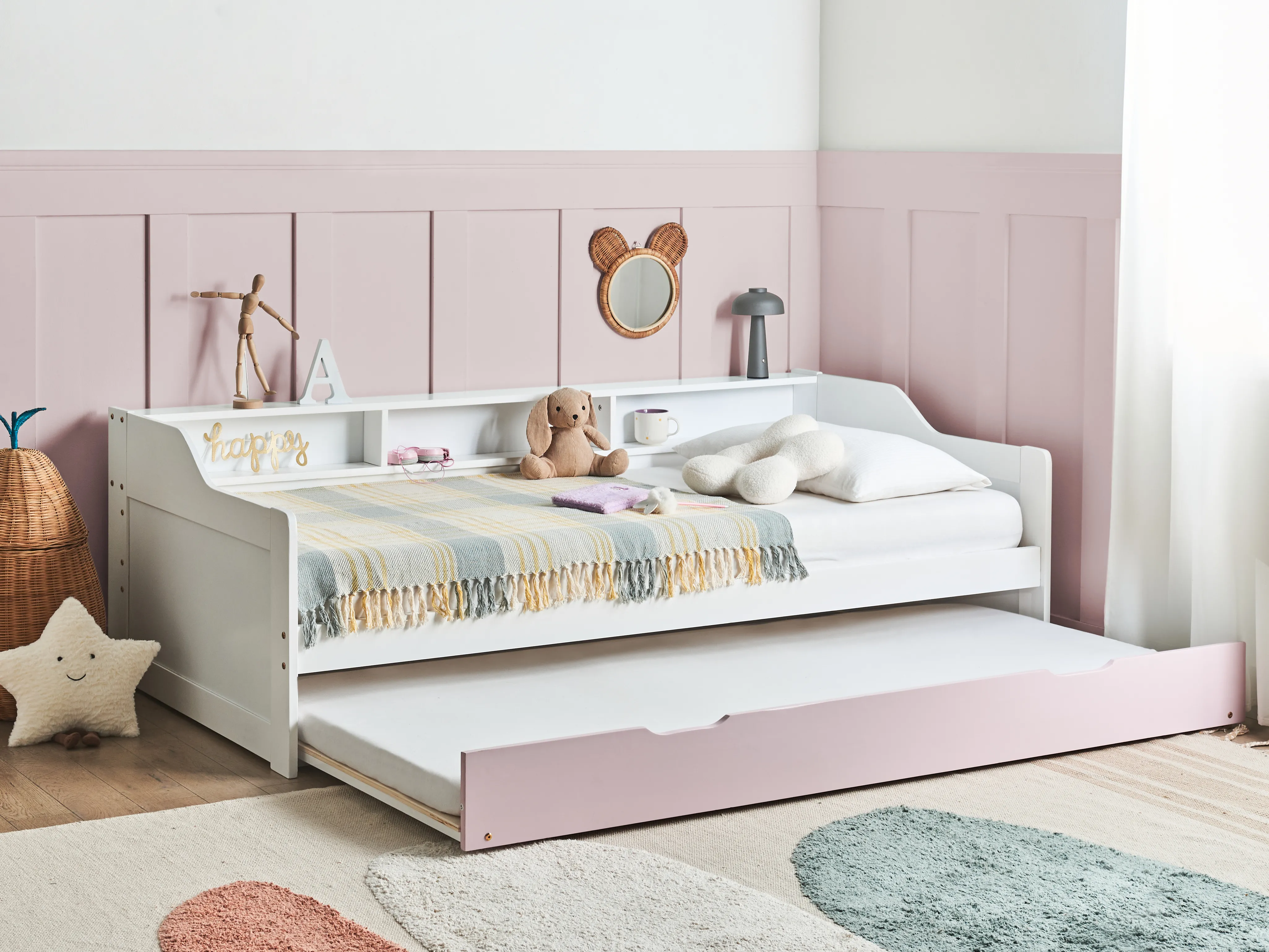 Onderschuifbed Dennenhout EDERN 90 x 200 cm Roze