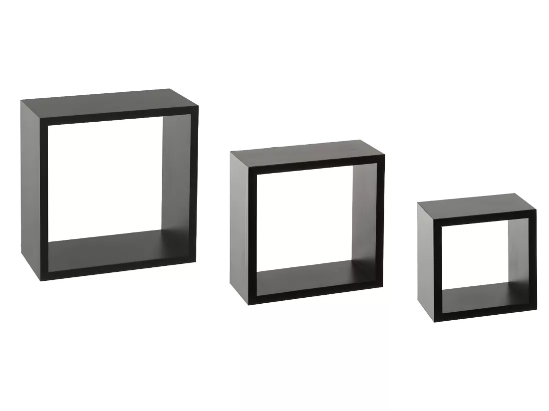 Lot de 3 Étagères murales flottantes Cubes coloris Noir Fixations invisibles