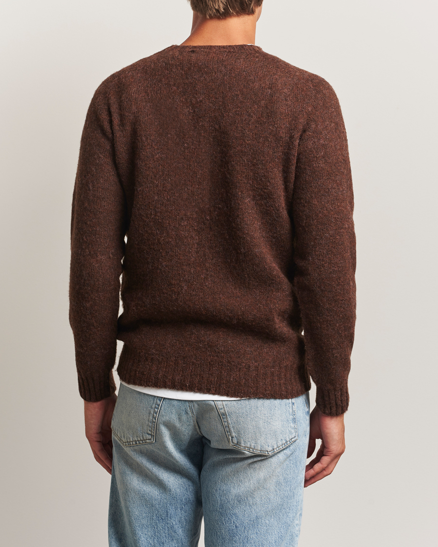 Harley Of Scotland Brushed Supersoft Lambswool Crewneck Marron