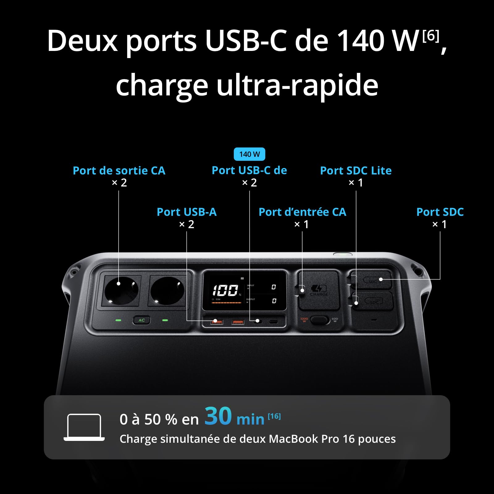 DJI Power 1000, Station Électrique Portable, Batterie LFP (LiFePO4) de 1 024 Wh, Charge Rapide de 70 Min, Sortie Stable de 2 200 W, Générateur d’Élect