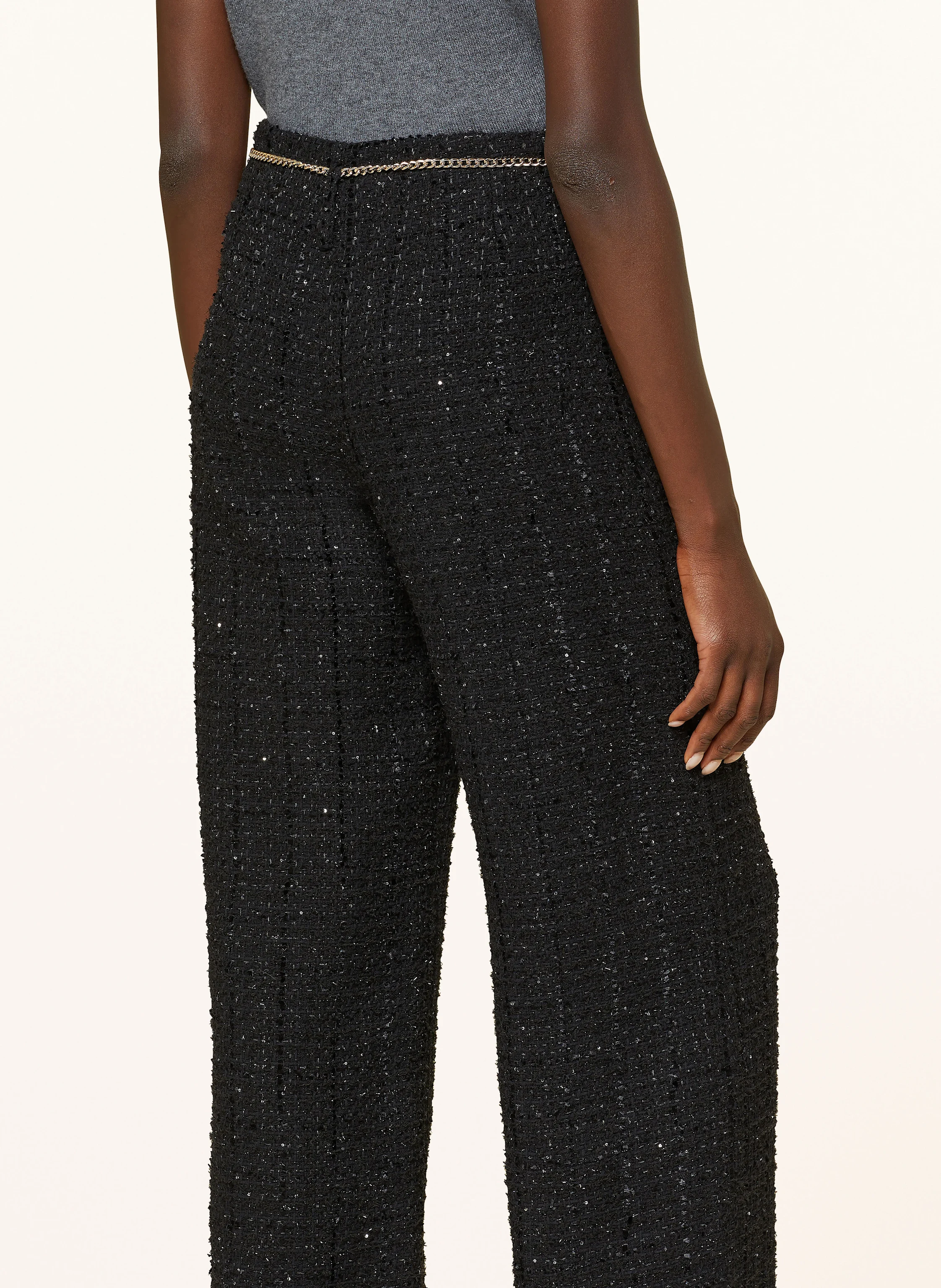 maje Bouclé-Hose mit Pailletten und Glitzergarn