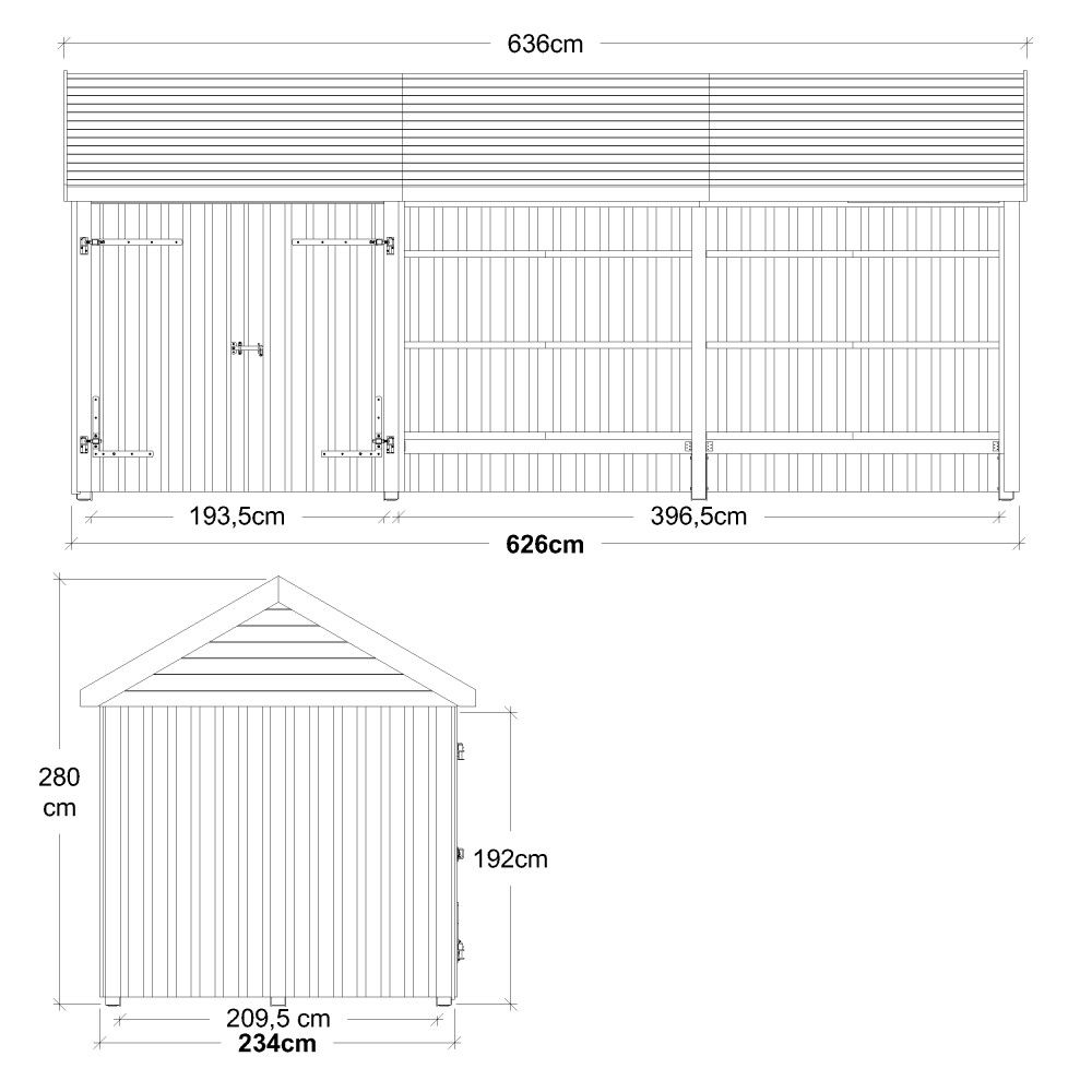 REDSKAPSBOD PLUS CLASSIC MULTI GARDEN DOBBELDØR OG ÅPEN FRONT INKL. TAKPAPP/ALUMINIUMLISTER/STOLPEFØTTER UBEHANDLET 14,5M²