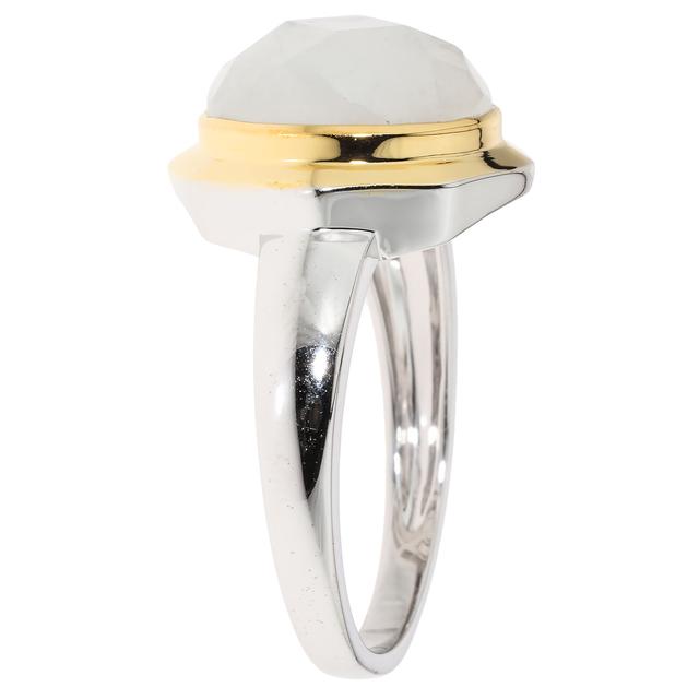 Solitär-Ring, Rainbow Mondstein, Silber 925 bicolor