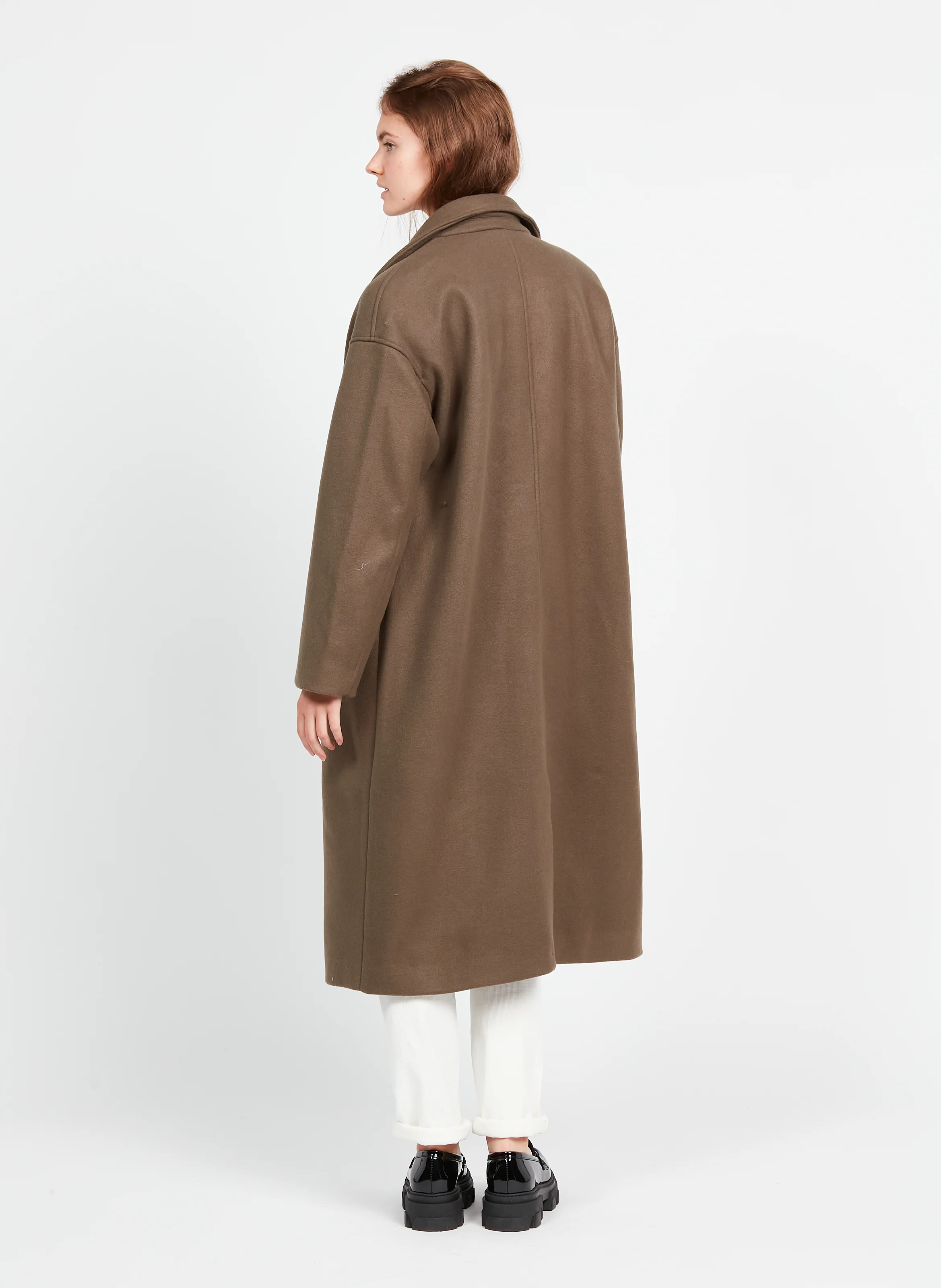 Manteau long col tailleur | Marron