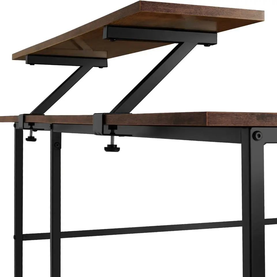tectake Bureau Melrose 140x130x76,5cm, Industrieel Hout Donker, Rustiek