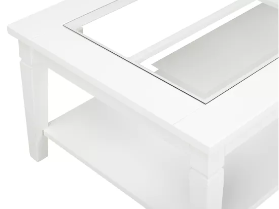 Table basse GUERANDE - Plateau en verre trempé - Pin blanc