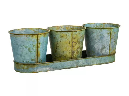 3 Cubos en métal et plateau tray verts