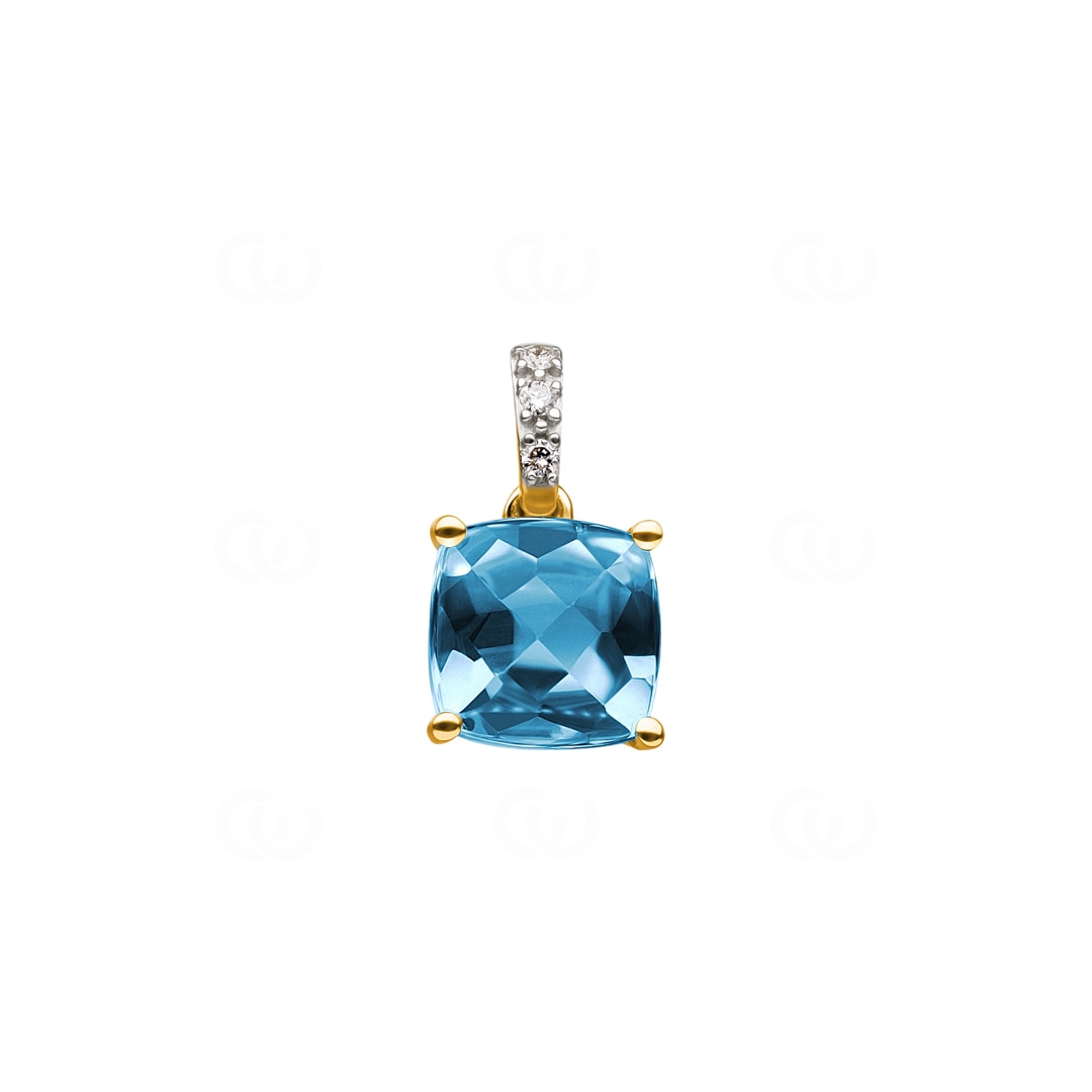 Anhänger 750/18 K Gelbgold mit Blautopas Kissen und Diamanten 0.01 ct H/si