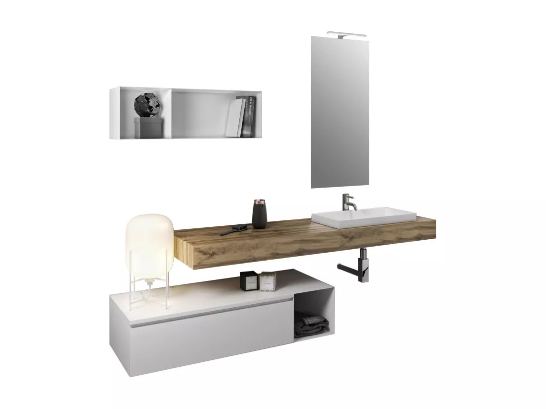 Ensemble de salle de bain 8 pièces ASTRA chêne miel/blanc
