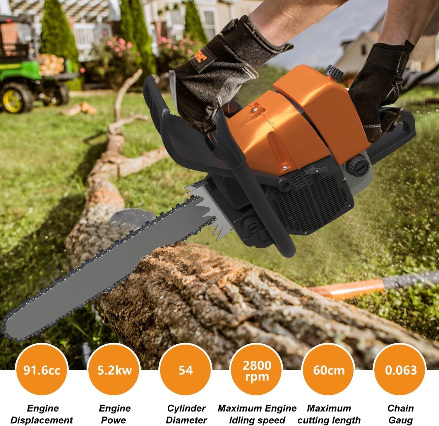 92cc G660 Benzin Kettensägen Antriebskopf, Gasoline Chain Saw Power Head mit Kunststoff-Eisen-Schnellstart- und Schnellstopp-Steuerung, ergonomischem Griff, Zubehör für Kettensägen