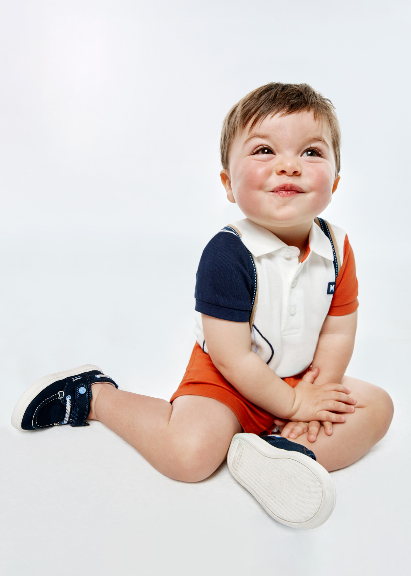 Camisa polo de algodão sustentável tricolor granito para bebê