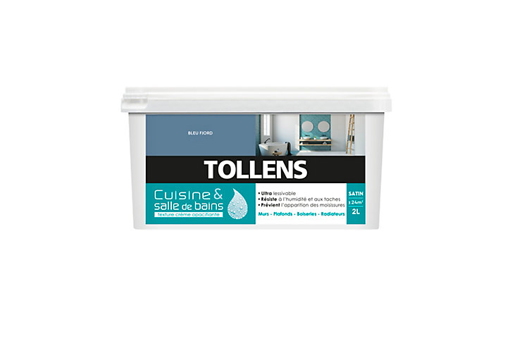 Peinture murs et plafonds Cuisine et bains satin bleu fjord Tollens 2 L