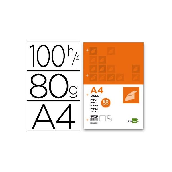 Liderpapel Papel A4 80grs 4 furos 100 Fls