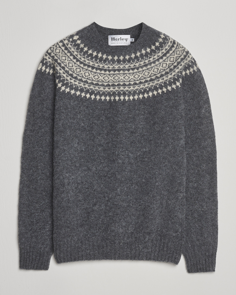Harley Of Scotland Brushed Supersoft Lambswool Yolk Fairisle Grey