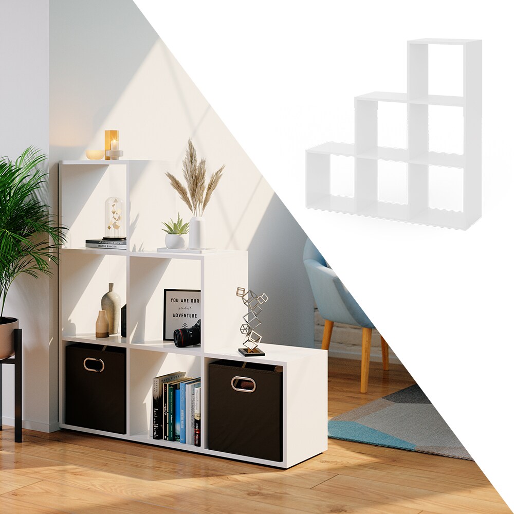 VICCO Treppenregal 6 Fächer Weiß Raumteiler Stufenregal Bücherregal Treppe Regal