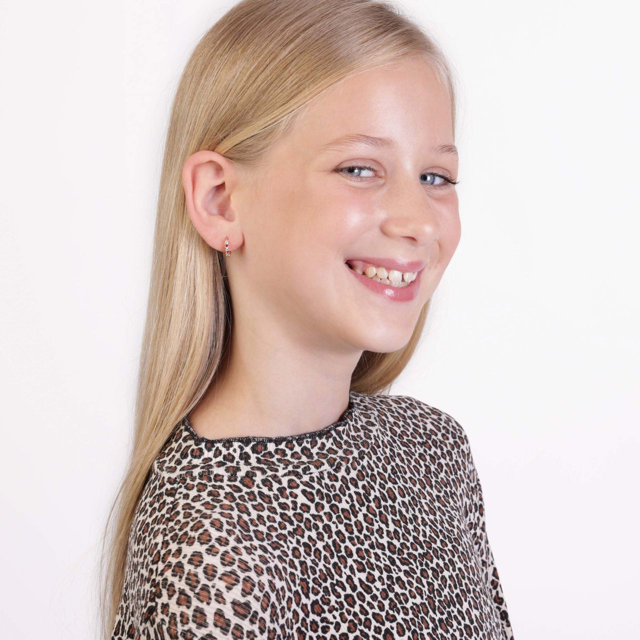 Zilveren kinderoorbellen gold witte&roze zirkonia
