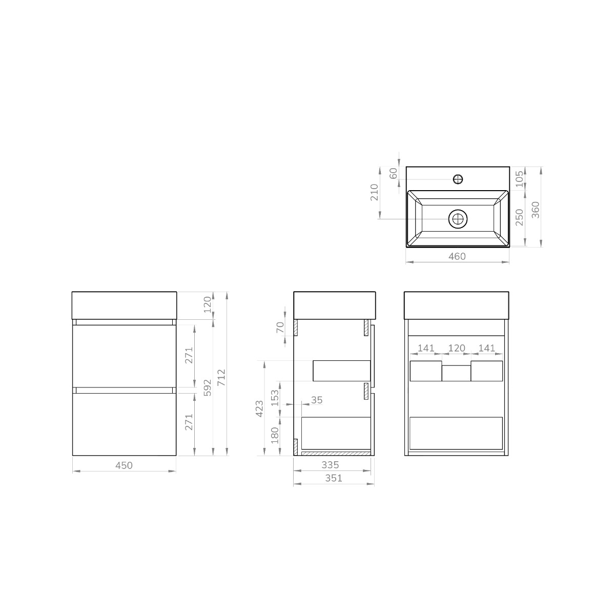 Mueller Minus badmeubel 45 cm glans wit met wastafel
