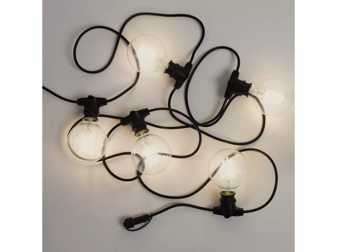Kit Guirlande Lumineuse Extérieure IP44 5m Noire + 5 Ampoules Filament LED B22 6W G95 3000K Blanc chaud