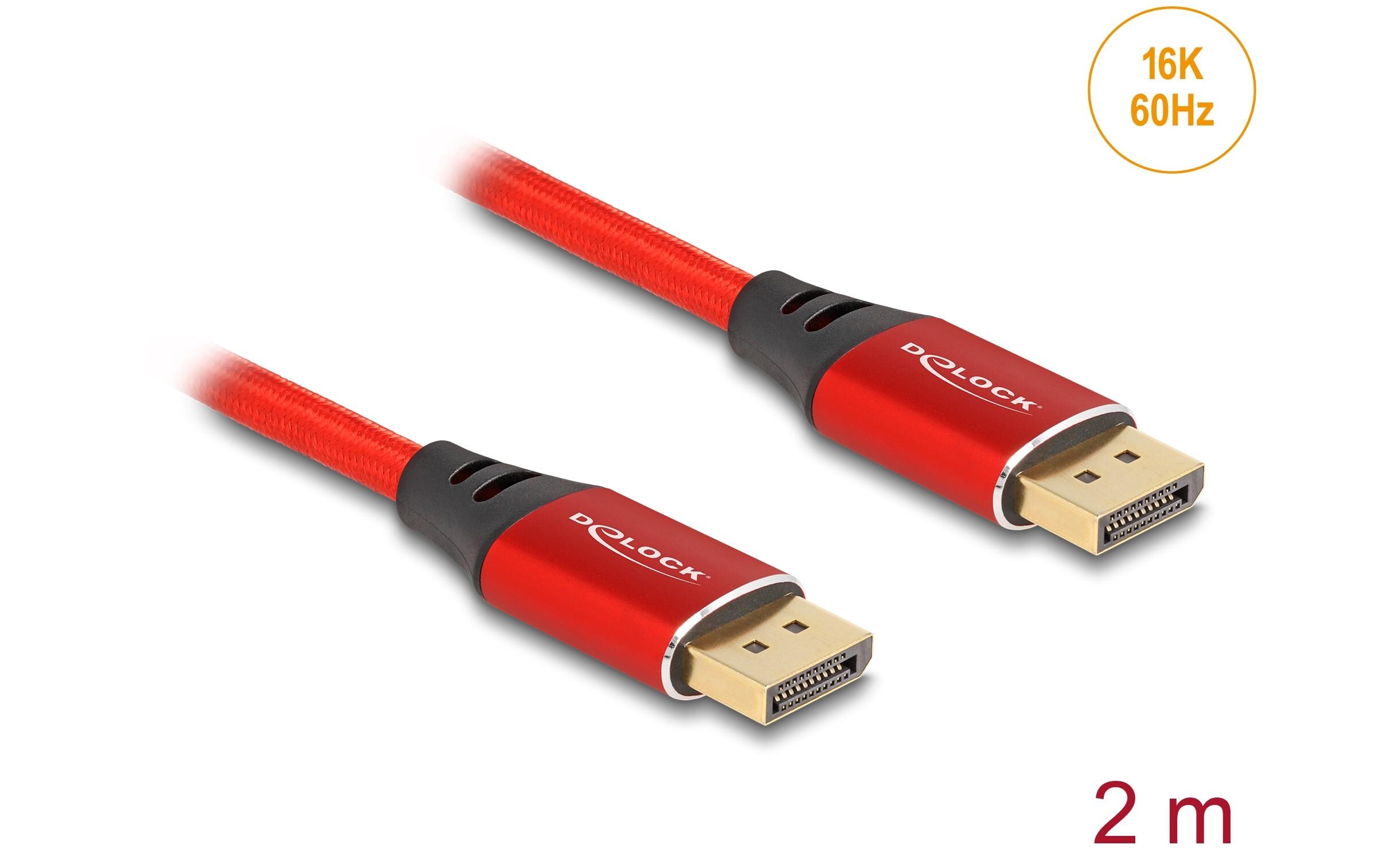 Kabel 16K 60 Hz DisplayPort - DisplayPort, 2 m, RotDelock DisplayPort Kabel 16K 60 Hz 2 m rot Metall