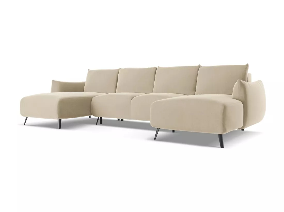 Canapé d'angle panoramique convertible en velours - beige clair - MALIE