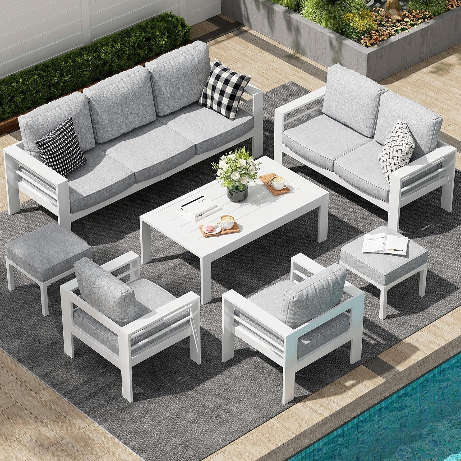 AECOJOY 7 Pieces Aluminum Patio Furniture Set Outdoor Conversation Set
