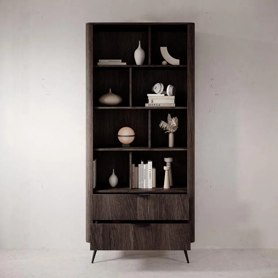 Meubella - Victoria - Boekenkast - Donker eiken - 88x38x194 cm
