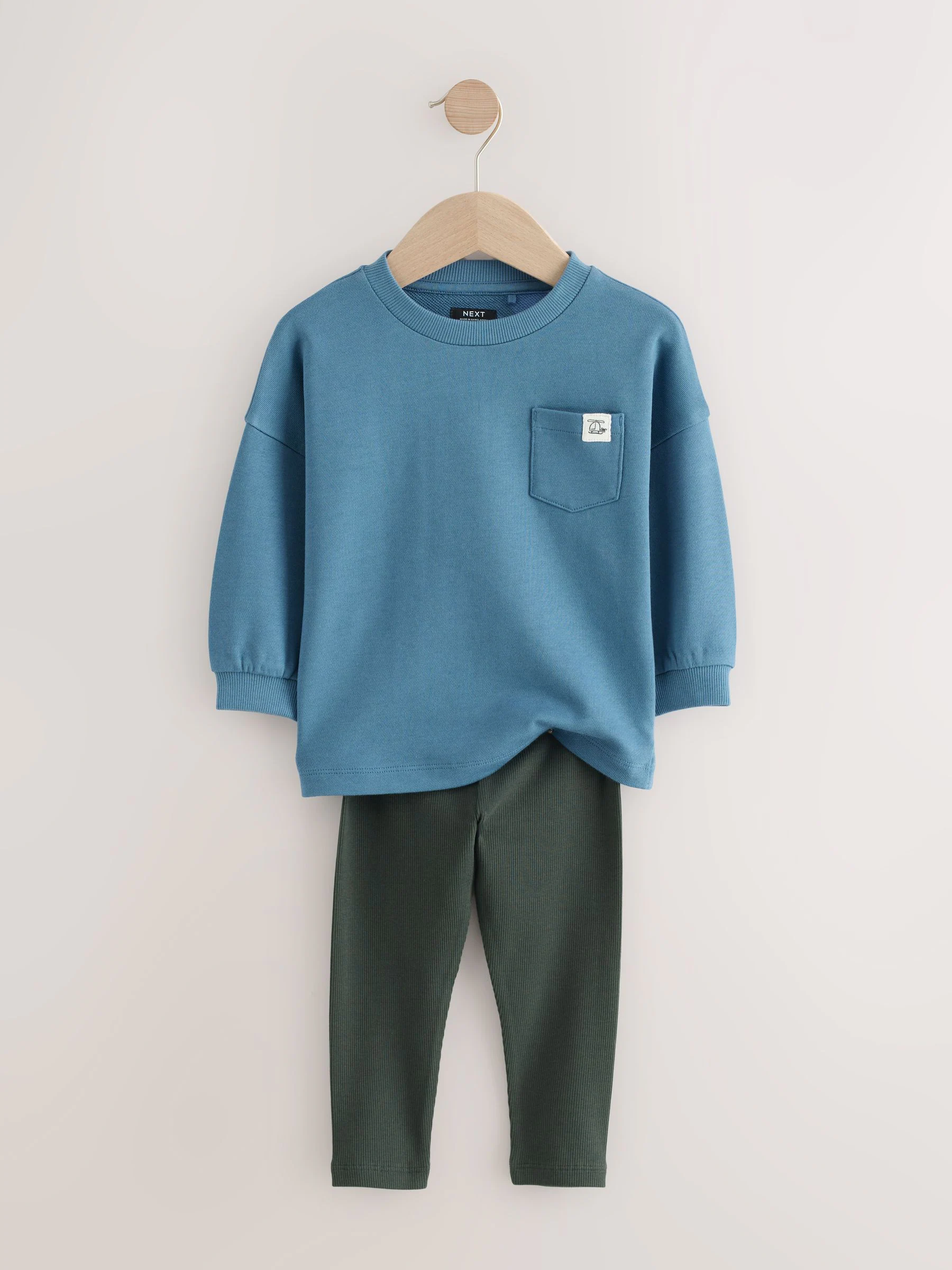 Blauw - Set met top met lange mouwen en legging (3 mnd-7 jr)