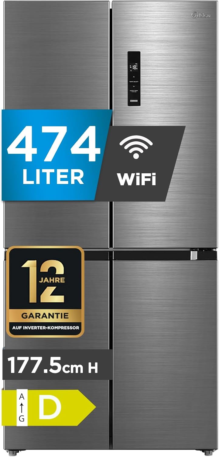 Midea MDRF632FID46 Multi Door Kühl-/Gefrierkombination/ 177,5cm Höhe /83,3cm Breit/65,3cm Tiefe/NoFrost/295 kWh/Jahr /305L Kühlteil/169L Gefrierteil/Plasma Pure/Inverter Compressor/Vario Box
