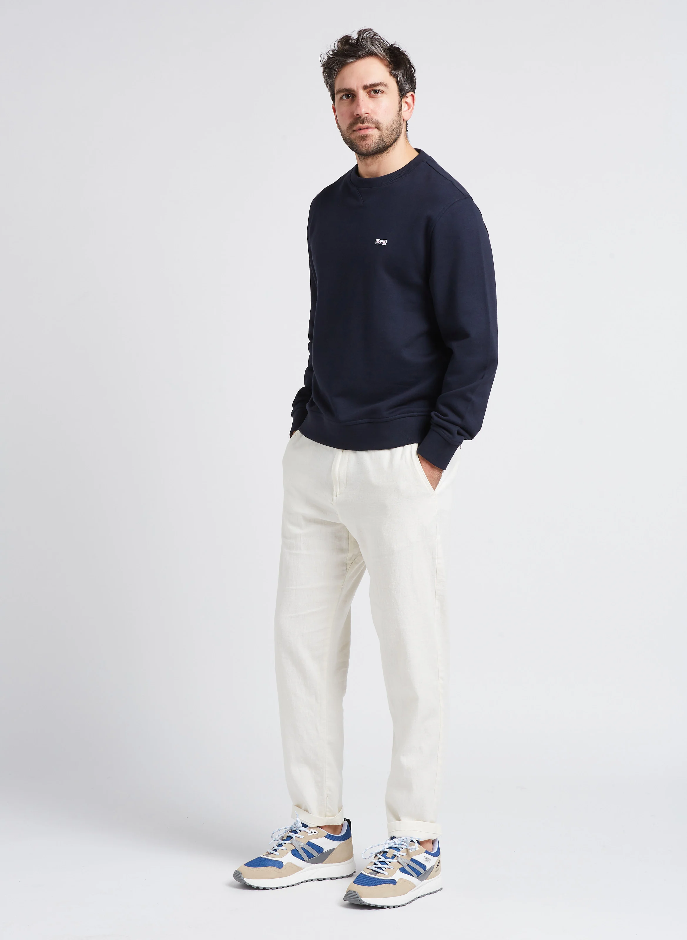 Pantalon droit en coton bio mélangé| Blanc