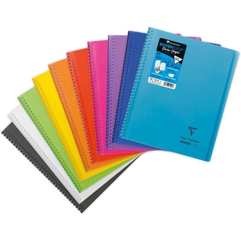Cahier dessin/croquis Koverbook reliure intégrale enveloppante A4+ 100 pages papier blanc 125 g couverture polypropylène transparent - Assortis
