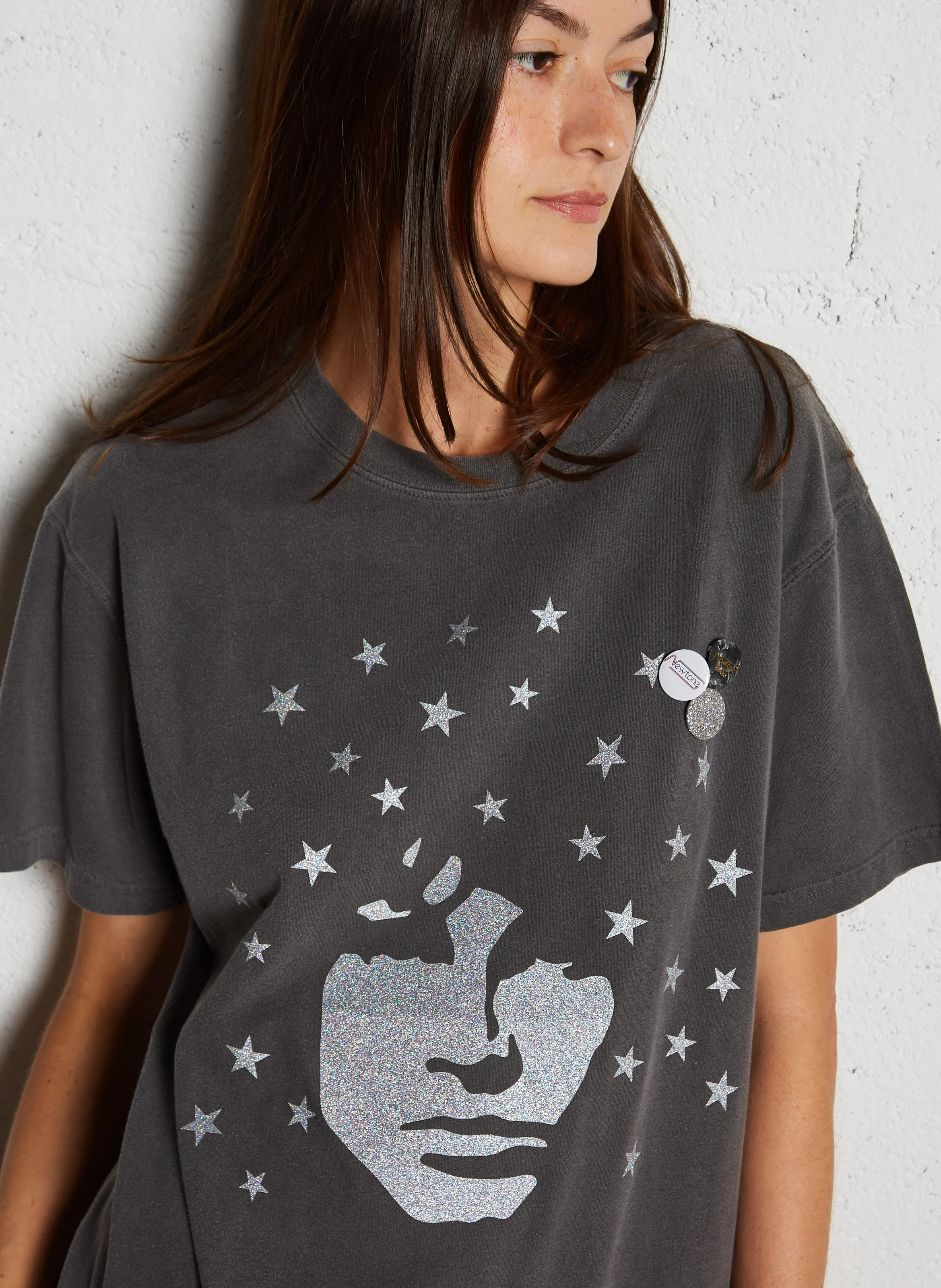 TRUCKER SINGER - Tee-shirt droit col rond sérigraphié en coton | Gris