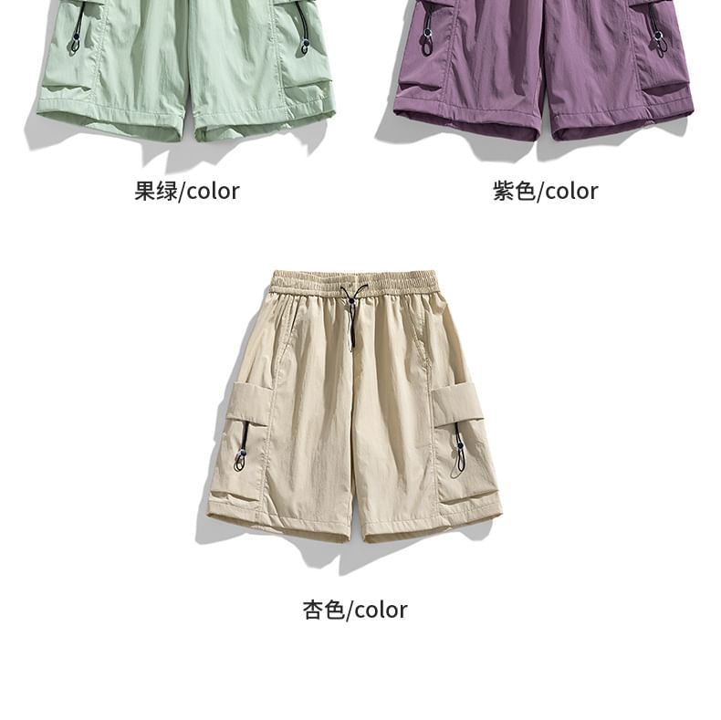 Lefitt - Mid Rise Plain Cargo Shorts