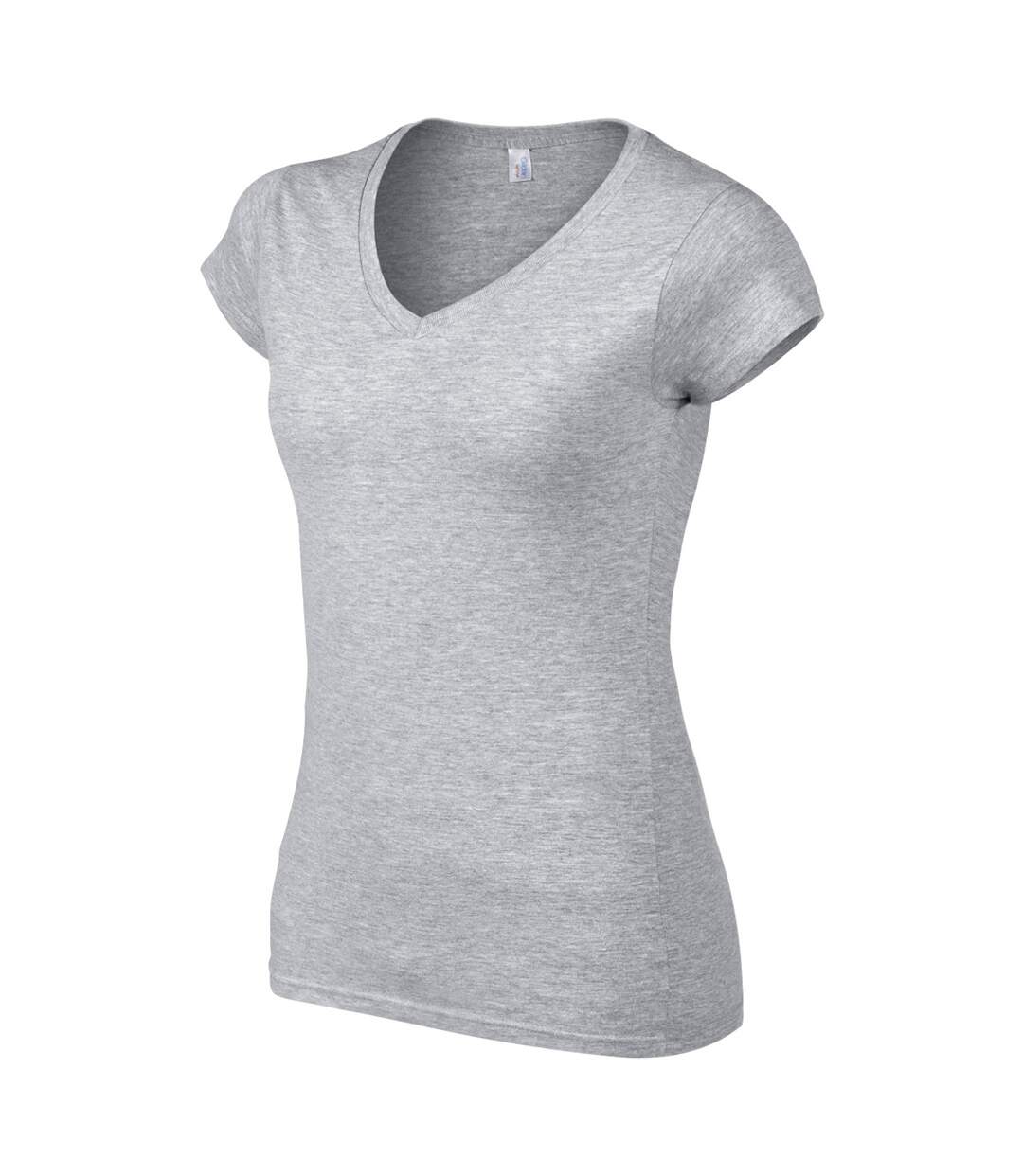Gildan - T-shirt à manches courtes et col en V - Femme (Gris sport) - UTBC491