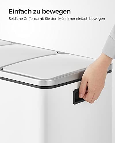3-roms Soft-Close Pedal Resirkuleringsbøtte, hvit, 54L