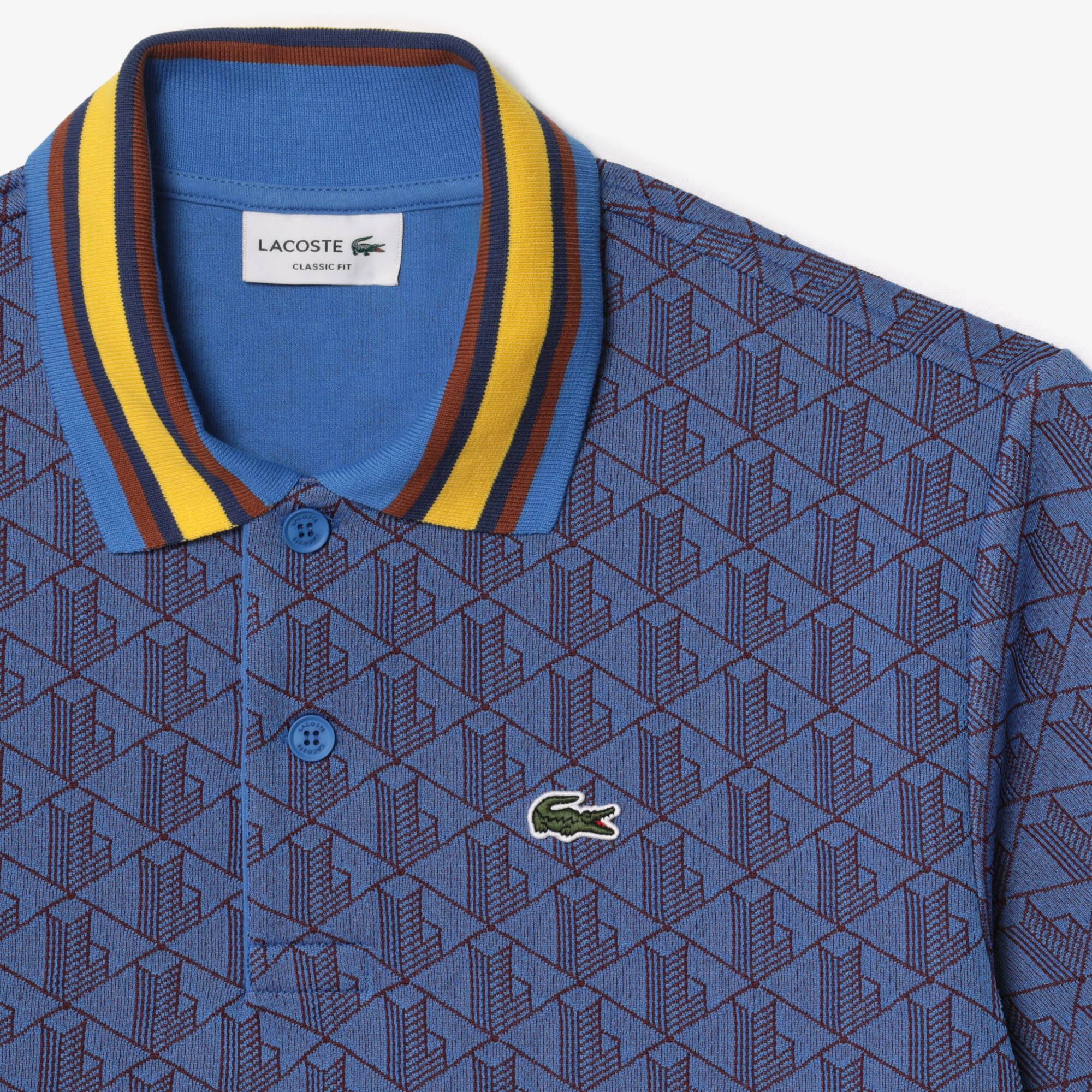 Poloshirt mit Kontrastkragen und Monogramm-Motiv Kurze Ärmel - Blau - Lacoste - Herren