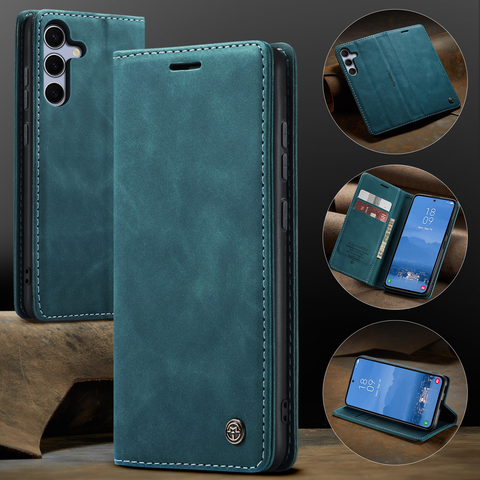 Samsung Galaxy S25 FE Leder Tasche Flip Wallet Etui mit Kartenfächern - Blaugrün