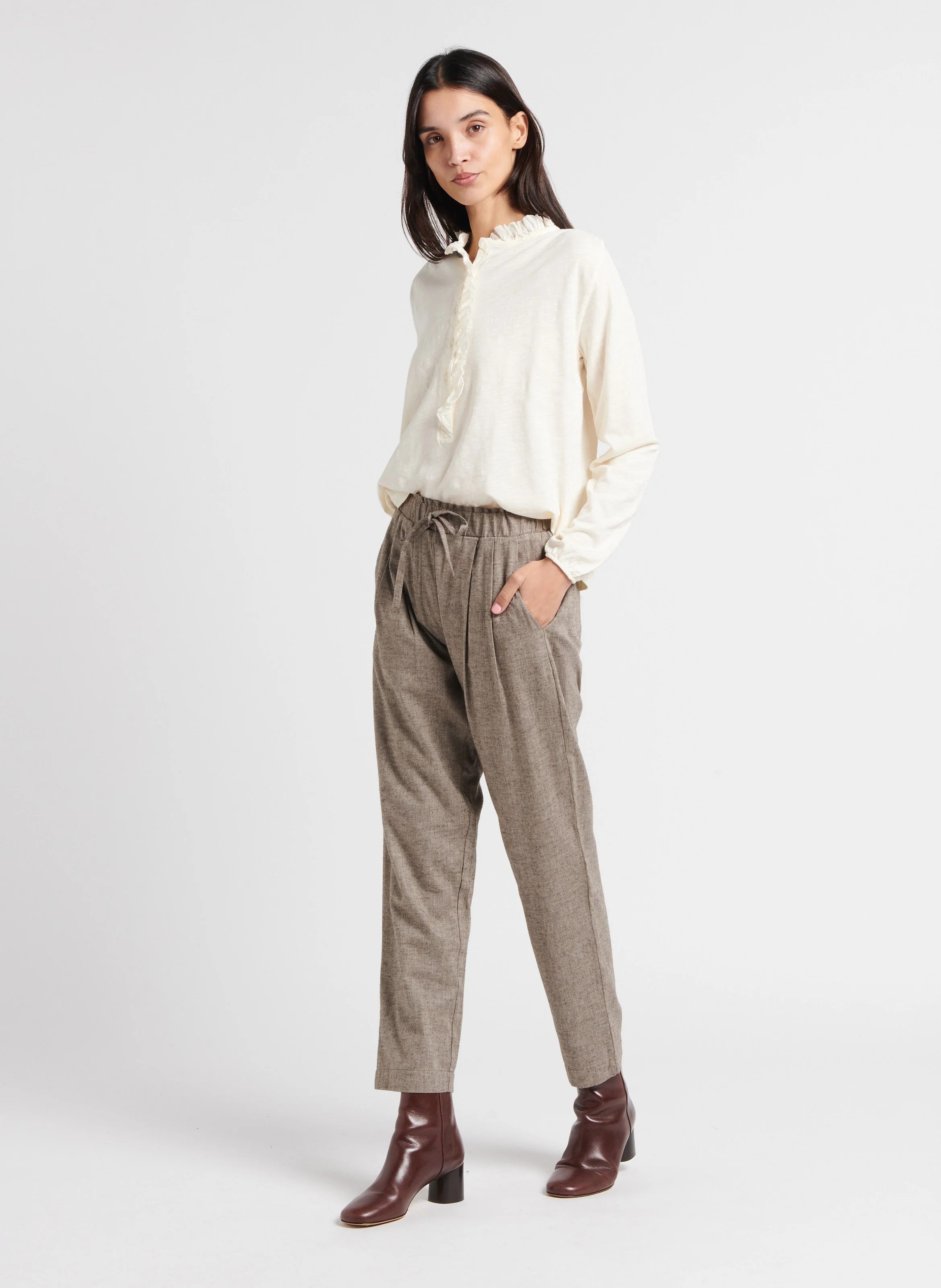 Top col v en coton biologique | Blanc