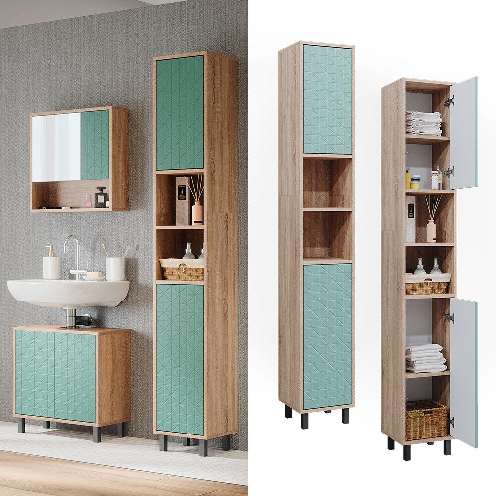 Vicco Hochschrank für Badezimmer Agasta 30cm schmal sonoma, Badschrank 3D Optik