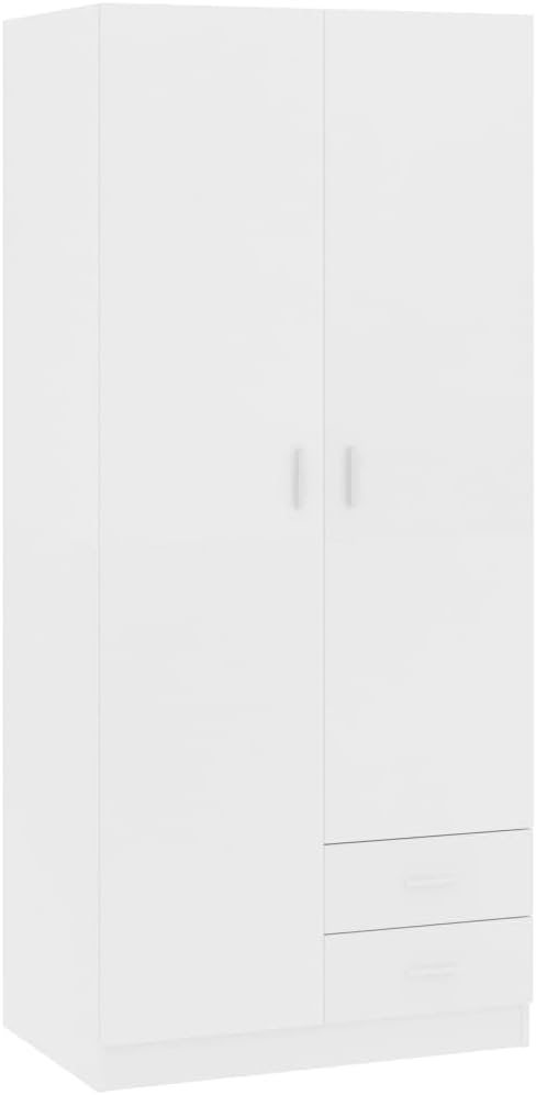 Kleiderschrank Holzwerkstoff mit 2 Türen 2 Schubladen Garderobenschrank Garderobe Schrank Schlafzimmerschrank Weiß 80x52x180 cm