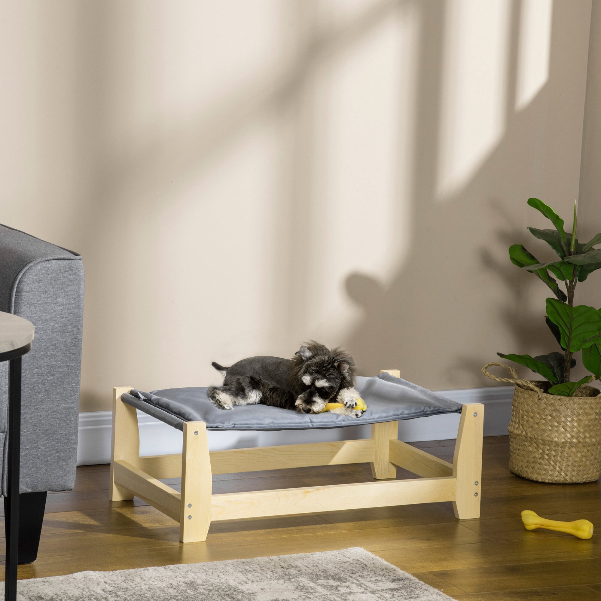 PawHut Haustierbett mit Kissen grau, natur 90L x 50B x 28H cm
