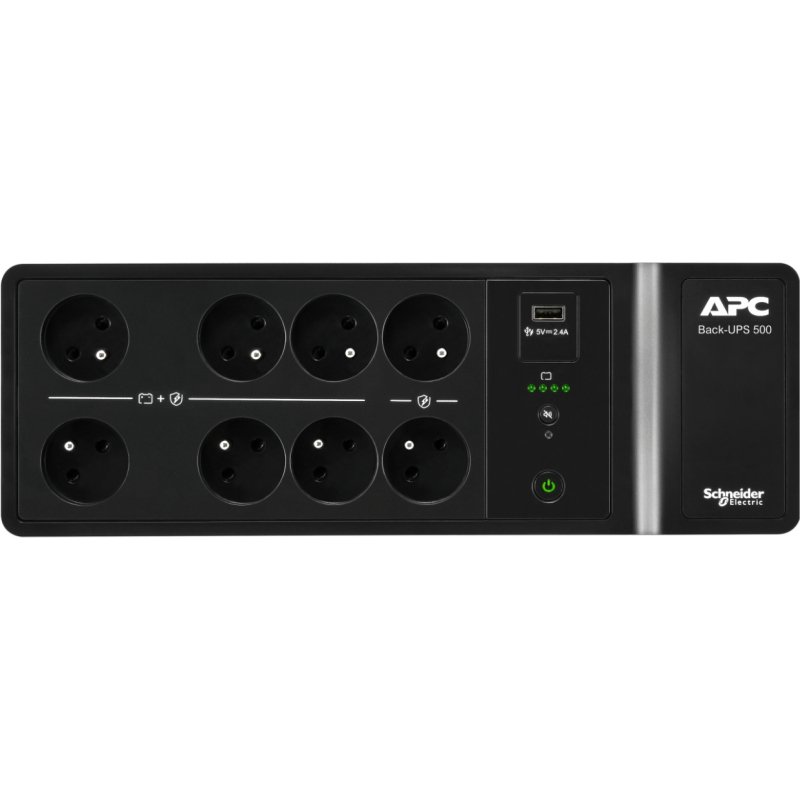 APC Back-UPS BE500G2-FR - Onduleur 8x broches terre (Belgique), 500VA, 1 chargeur USB, 1 port data USB