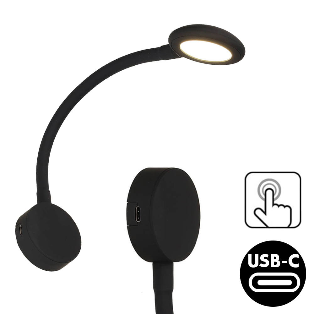 Spot LED noir Verona 10-30V 2W USB-C