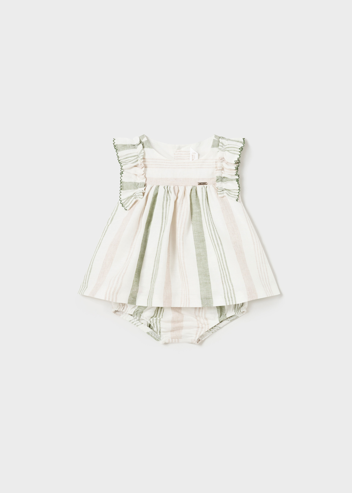 Vestido listrado de linho europeu para recém-nascido Tulita com capa para fralda