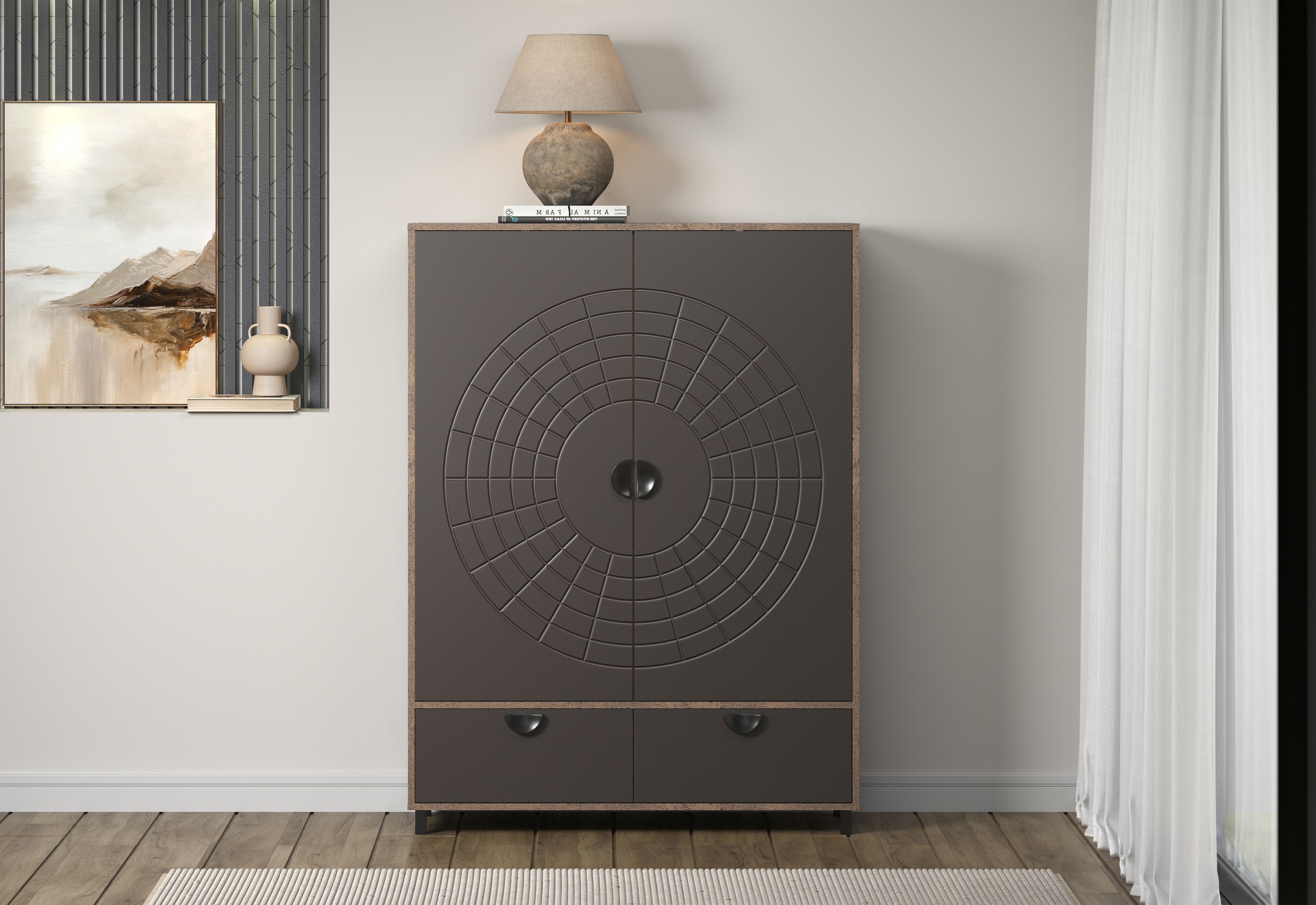 INOSIGN Highboard »Fusion« 1 Stk. tlg. Stauraumschrank mit besonderem Kreismuster - (B/T/H) 120/42/163 cm
