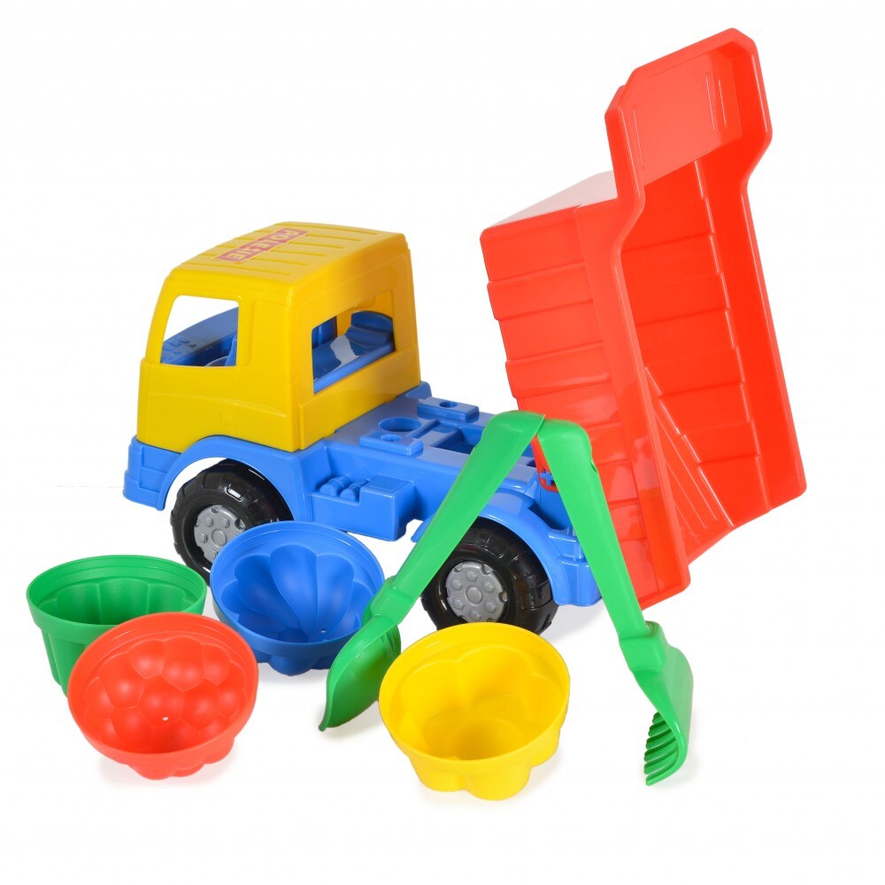 Polesie 7-teiliges Spielzeug-Set 93226 LKW Förmchen Schaufel Rechen ab 12 Monate bunt