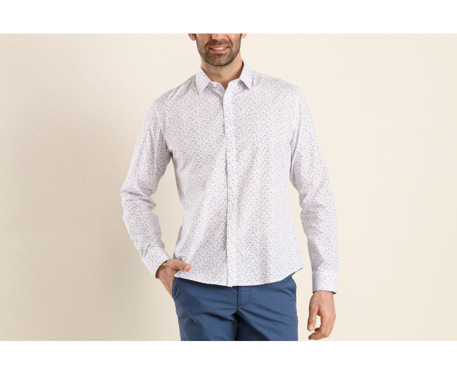 Chemise blanche coton imprimé rouge et bleu - RODRIGUES