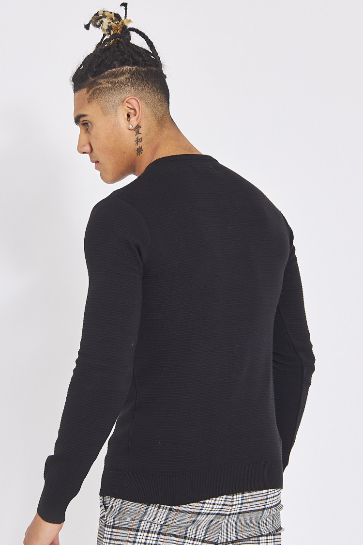 Pull noir fin rayé slim